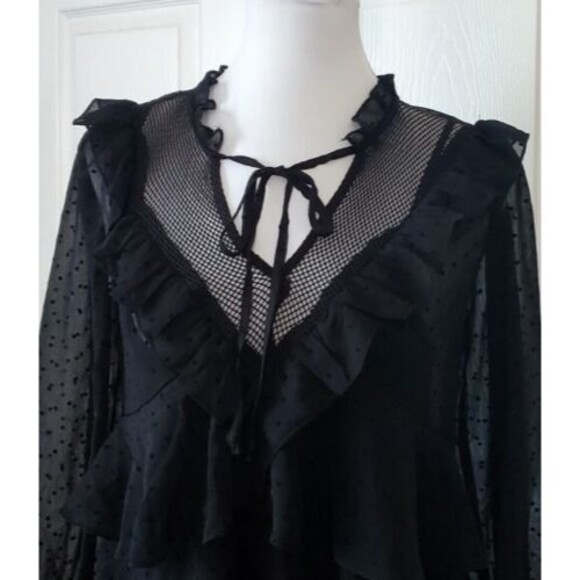 Forever 21 Black Long Sheer Blouse W/Tank Puff Sheer long Sleeve Tunic NWT Sz S - Picture 2 of 9